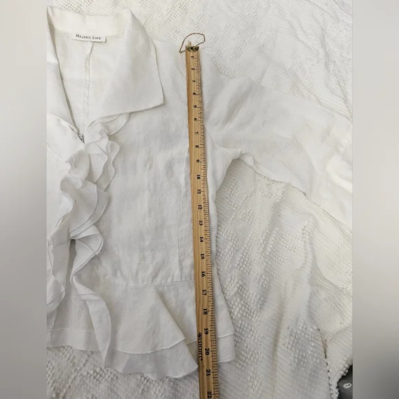 White Ruffled Linen Blouse - Picture 5 of 8